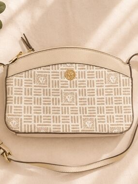 Anne Klein Cream Crossbody Bag | Neutral Pebbled Shoulder Purse Gold
